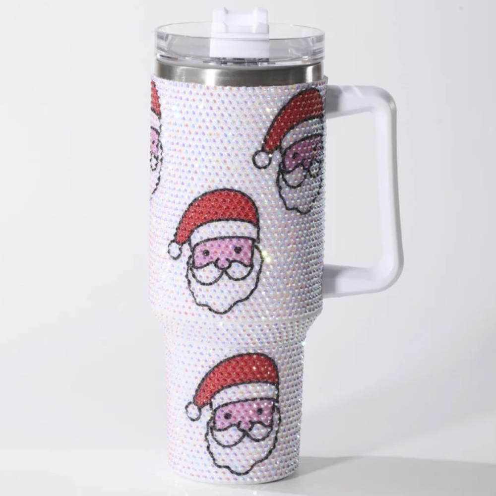 Christmas Santa Rhinestone Tumbler with Handle